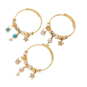 RENSINO DIY Beaded Crystal Bead Copper Bracelet Cross Border Dora Crown Pendant Bear Angel Fashion Charm Bracelets