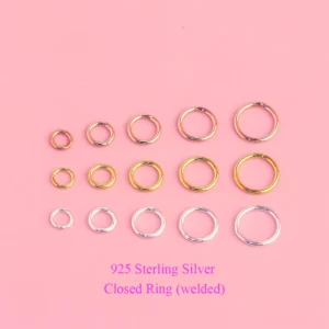 RENSINO DIY Rose Gold Plated Welded S925 Sterling Silver Closed Jump Ring