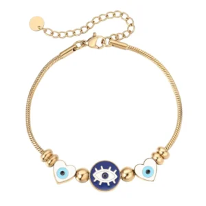 RENSINO DIY logo Metal Tags Bracelets Women Bead Charm Evil Eyes Pendant Bracelet Jewelry