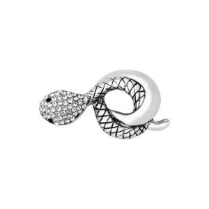 RENSINO Daili Vintage Silver Diamond encrusted Snake Brooch Delicately Engraved Brooch Handmade Lapel Pin Brooch for Unisex