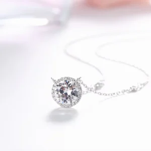RENSINO Daily Wear Simple Fashion Design 925 Sterling Silver Necklaces 3A Big White Crystal Stone Necklace