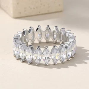 RENSINO Daily Wear Statement Women 925 Sterling Silver Stackable Jewelry Women Marquise Cut Vvs1 d Color Moissanite Eternity Band Ring