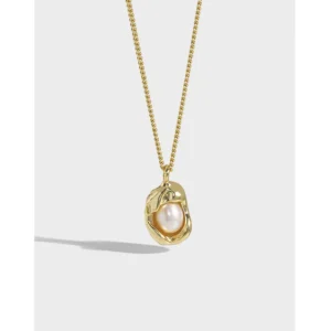 RENSINO Dainty 18k Gold 925 Sterling Silver Freshwater Pearl Pendant Necklace for Women