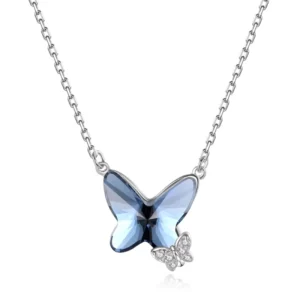 RENSINO Dainty 925 Silver Butterfly Necklace Crystal Rhinestone Pendant Mini Zircon Detail Cable Chain Rhodium Plated Trendy Women’s