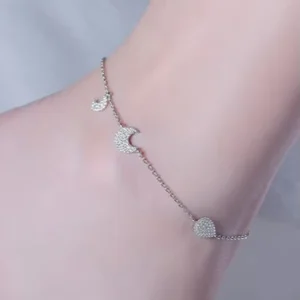 RENSINO Dainty 925 Sterling Silver Foot Bracelet for Women and Girls Crescent Adjustable Charm Gold Bracelets Beach Beads Moon Anklets