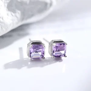 RENSINO Dainty 925 Sterling Silver Natural Gemstone Crystal Earrings 7mm Custom Color Box Available Festival Gift Jewelry