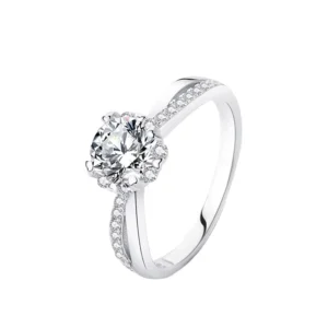 RENSINO Dainty 925 Sterling Silver Rhodium Plated Pave Zircon Moissanite Diamond Wedding Ring for Women