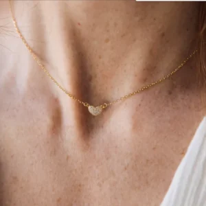 RENSINO Dainty Bridesmaid Jewelry 925 Sterling Silver clear Cz Micro Pave Heart Pendant Necklace for Women