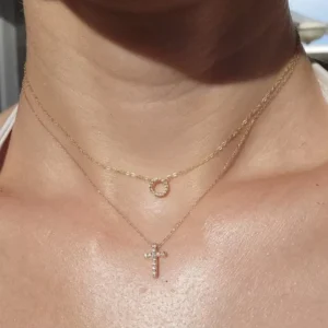 RENSINO Dainty Christian Faith Jewelry Gold Plate 925 Sterling Silver Diamond Pave Multilayer Open Circle Cross Necklace for Women