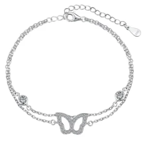 RENSINO Dainty Design 925 Sterling Silver Rhodium 18K Gold Double Layer Link Chain 5A Cubic Zirconia Butterfly Women Anklets