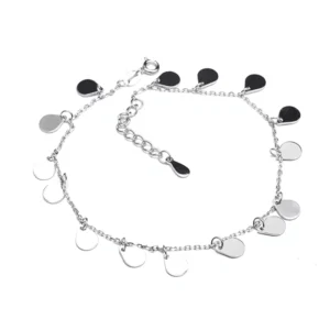 RENSINO Dainty Disc Round Charms Anklet Adjustable 925 Sterling Silver Everyday Wear Anklets for Women