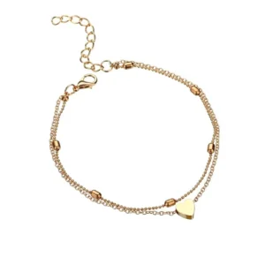 RENSINO Dainty Heart Anklet for Women European Style Multi Layer Beaded Anklet Gold Plated Alloy Anklet for Beach Vacation and Gifting