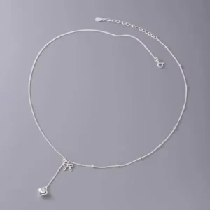 RENSINO Dainty Love Heart Bowknot Pendant Statement Adjustable Chain 925 Sterling Silver Necklaces Fashion Jewelry for Women