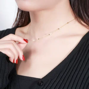 RENSINO Dainty Minimalist 14K Gold Plated Beaded Choker Necklace 925 Sterling Silver Chain Simple Necklace