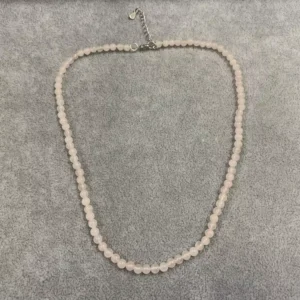 RENSINO Dainty Natural Stone Jewelry 925 Sterling Silver Raw Rose Quartz Crystal Beaded Necklace