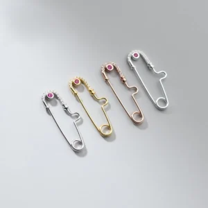 RENSINO Dainty Paperclip Pin Brooch 925 Sterling Silver Shiny CZ Zircon Safety Pin for Jewelry Making Accessories