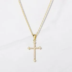 RENSINO Dainty Religious Jewelry 925 Sterling Silver 18k Gold Plated Cz Cross Pendant Necklace for Women