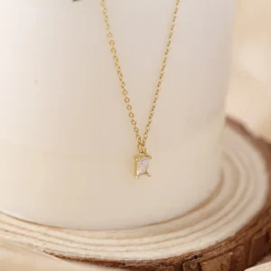 RENSINO Dainty and Minimalist Jewelry Gold Plated Cubic Zircon S925 Sterling Silver Necklace for Girl