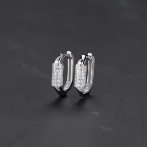 RENSINO Dazzling Classic Fashion Trendy 925 Sterling Silver Jewelry Striking Silver Zircon Chunky Square Earring Ear Stud