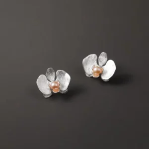 RENSINO Dejavu Jewelry Original Handmade 925 Sterling Silver Earring BUTTERFLY ORCHID Pearl Drop Earrings for Women