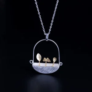 RENSINO Dejavu Jewelry Original Handmade 925 Sterling Silver Necklace Hanging Basket Potted Plants Pendant Drawing for Women