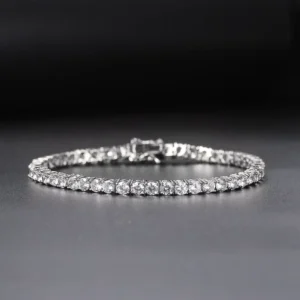 RENSINO Delicate 2-3-4MM D/VVS Moissanite Prong Set Tennis Chains 925 Silver Men Women Tennis Bracelets Jewelry