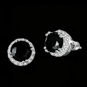 RENSINO Delicate Jewelry Design Luxury Black Zircon Women Silver 925 Stud Earring with CZ Stones