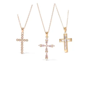 RENSINO Delicate Religious Fashion Jewelry Stainless Steel Anti-Tarnish Silver Gold Cubic Zirconia Cross Pendant Necklaces for Women