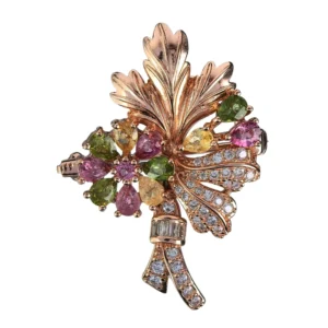 RENSINO Delicate Rose Gold Plated Silver 925 Jewelry Natural Tourmaline Flower Brooch for Women Anniversary Gift