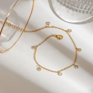 RENSINO Design Sense Fashion 18K Gold Plated Stainless Steel Zircon Anklets Versatile Trendy Foot Chain Jewelry TGJL935