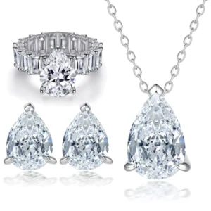 RENSINO Designer Fashion Brand Name Pure Silver Jewelry Set for Bride Weeding Engagement Jewellery 3 Pcs Sets