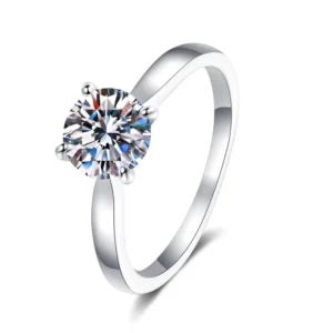 RENSINO Designer New Classic 4 Prong 1 Carat Moissanite Engagement Ring S925 Sterling Silver Platinum Plated GRA Certified Woman