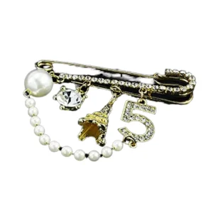 RENSINO Designer Vintage Number Safety Luxury Pin Brooch Silver Plated Rhinestone Channel Women’s Wedding Engagement