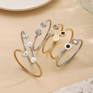 RENSINO Devil’s Eye Bracelet Bangle Simple Gold Electroplated Geometric Shape Retro Personality Jewelry for Women Gift