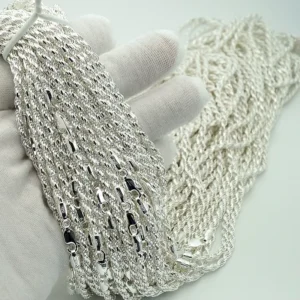 RENSINO Diamond Cut Shiny 925 Solid Silver Rope Chain Necklace Men Women