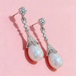 RENSINO Diamond Drop Bridal Wedding Flower Pearl Fashion Jewelry Zircon Woman Earrings