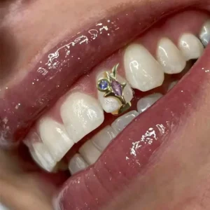 RENSINO Diamond Gold Teeth Grillz Non Fading Hip Hop Personality Gold Plated Single Tooth Four Corner Star Brass