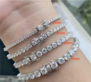 RENSINO Diamond Tennis Bracelet 2mm 3mm 4mm 5mm Iced Out 925 Sterling Silver 18k Gold Plated Moissanite Tennis Chain Women