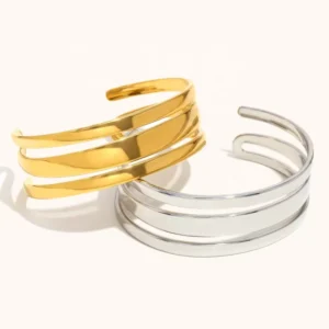 RENSINO Dingran High Quality 18K Gold 316L Stainless Steel Double Layer Casual Sporty Bangles for Women