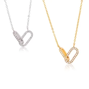 RENSINO Double Hoop 18K Gold Plated Chains Necklace Zirconia Circle Paperclip Pendant Interlocking Oval Necklace For Women