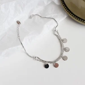 RENSINO Double Layer Chain Sequins Tassel Women Girls Foot Jewelry 925 Sterling Silver Anklets