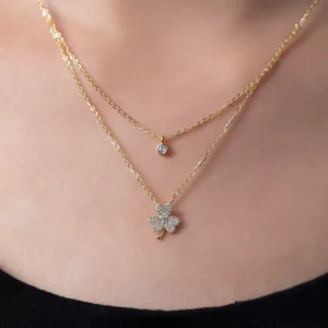 RENSINO Double Layer Clover Set Chain Gold Glitter Diamond Zircon Collarbone Chain Temperament Necklace Women’s Japanese and Korean