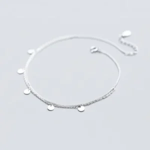 RENSINO Double Layer Link Chain Round Coin 925 Silver Feet Anklets