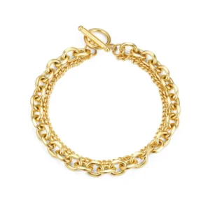 RENSINO Double Layer OT Clasp Stainless Steel Bracelet Simple Design Women’s Jewelry Durable Trendy
