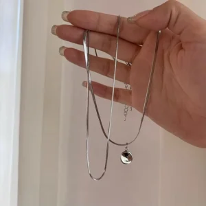 RENSINO Double Layer Snake Bone Necklace Simple Round Pendant Chain Jewelry For Women Daily Wear Party Wedding Gift Minimalist