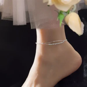 RENSINO Double Layered Chain Anklet 925 Sterling Silver for Women