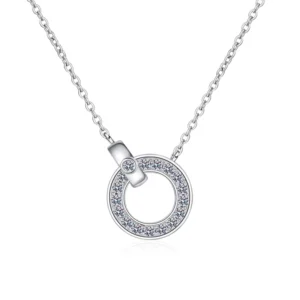 RENSINO Double Ring Clasp Necklace in 925 Sterling Silver With Gold Plated Jewelry Lab Grown Diamond Moissanite Pendant Gifts