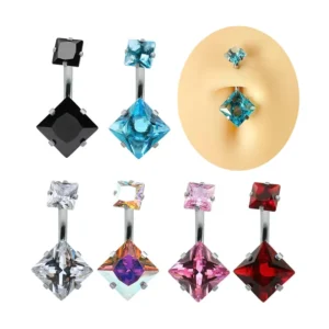RENSINO Double Square CZ Fine Piercing Jewelry Belly Button Ring Navel Piercing Jewelry Fashion Women Men Body Jewelry