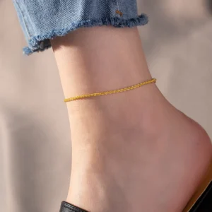 RENSINO Drop Shipping 14k Gold Plated Stainless Steel Chain Anklet Chain Foot Fine Jewelry Anklets for Girls
