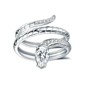 RENSINO Drop-shaped 0.8ct Moissanite Women’s 925 Sterling Silver Multi-layer Snake Ring Vintage Style Rhodium Plated Pave Setting